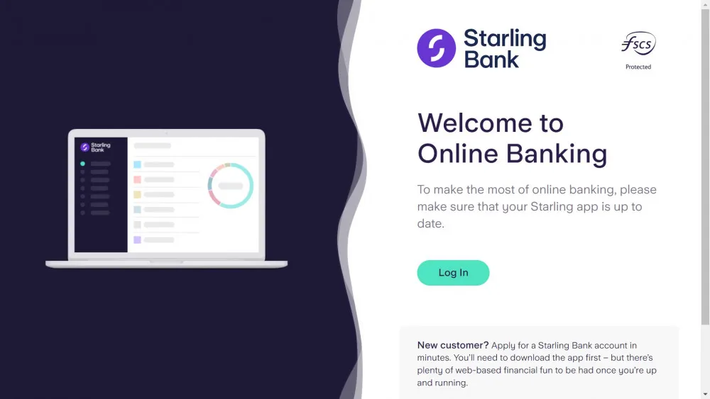 Starling Bank login page